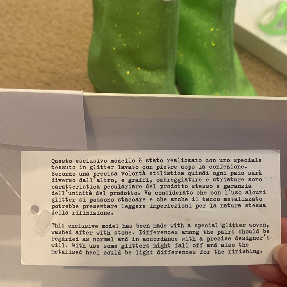 Vintage Maison Margiela Acid Green Glitter Boots w/ Tie - Picture 11 of 12